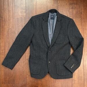 GAP Men’s Navy Herringbone Academia Blazer, Wool Blend, Size XS